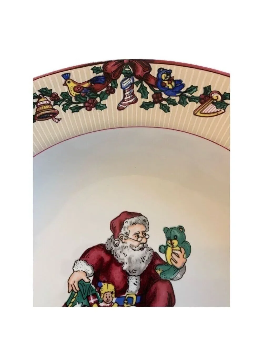 Fitz and Floyd Santas List Soup Bowl 1994 Christmas Rimmed Dinnerware Vtg